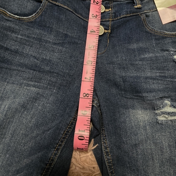 SO Women's Dark Wash Distressed Bermuda Shorts - Picture 8 of 8